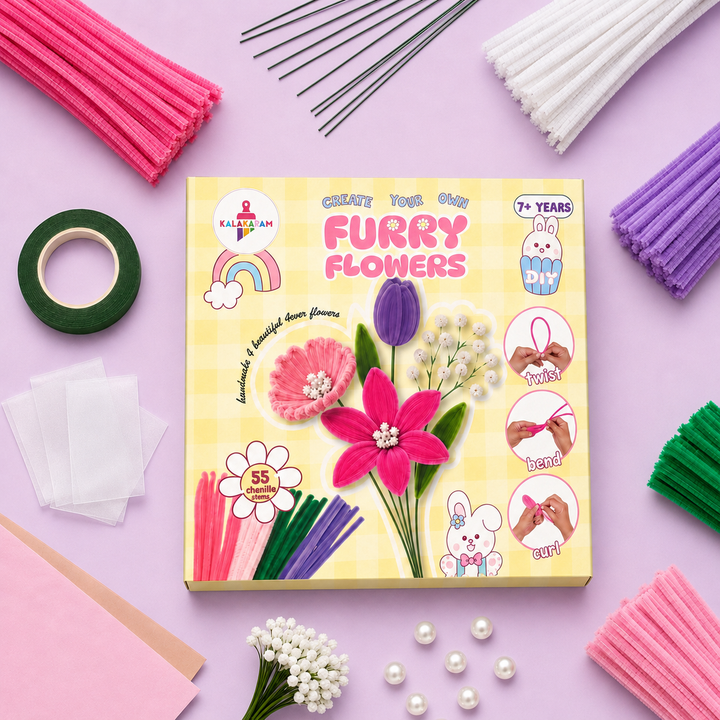 Furry Flower Kit | Pipe Cleaner for Craft Flower Set | Mess-Free Activity | Ages 7+ Years
