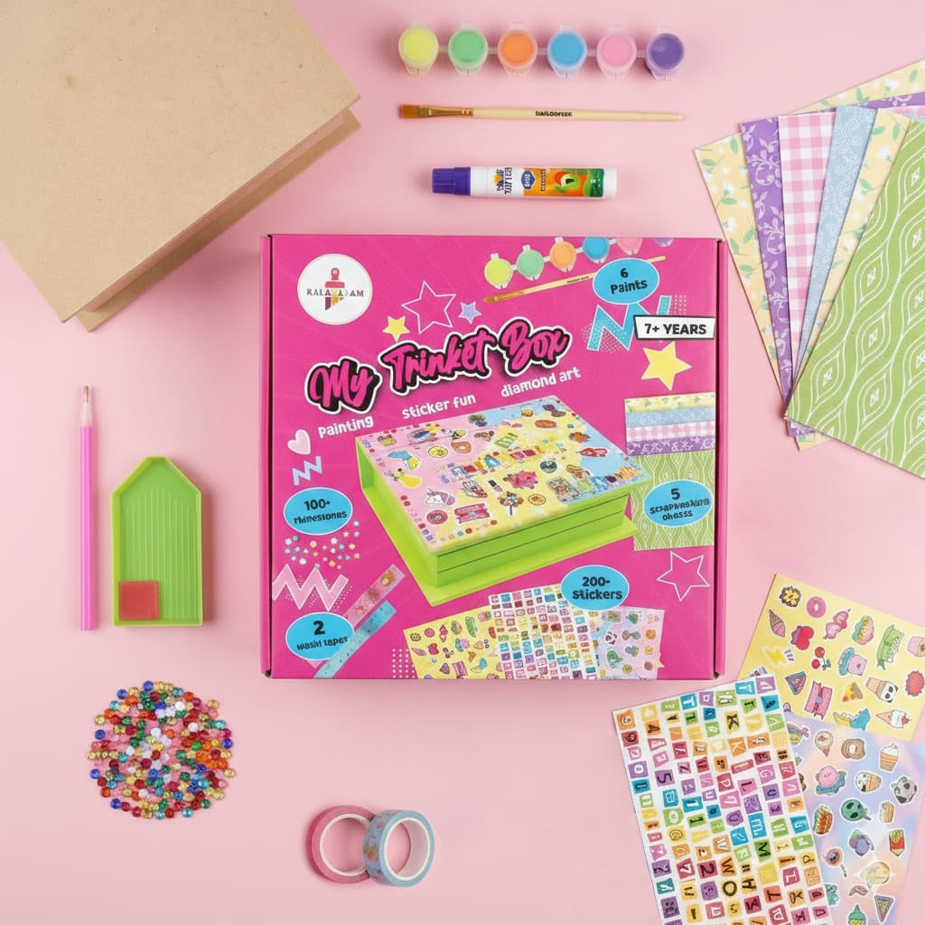 Trinket Box Decorating Kit | Painting & Daimond Art | Creative Activity Set | Age: 6-14 Years