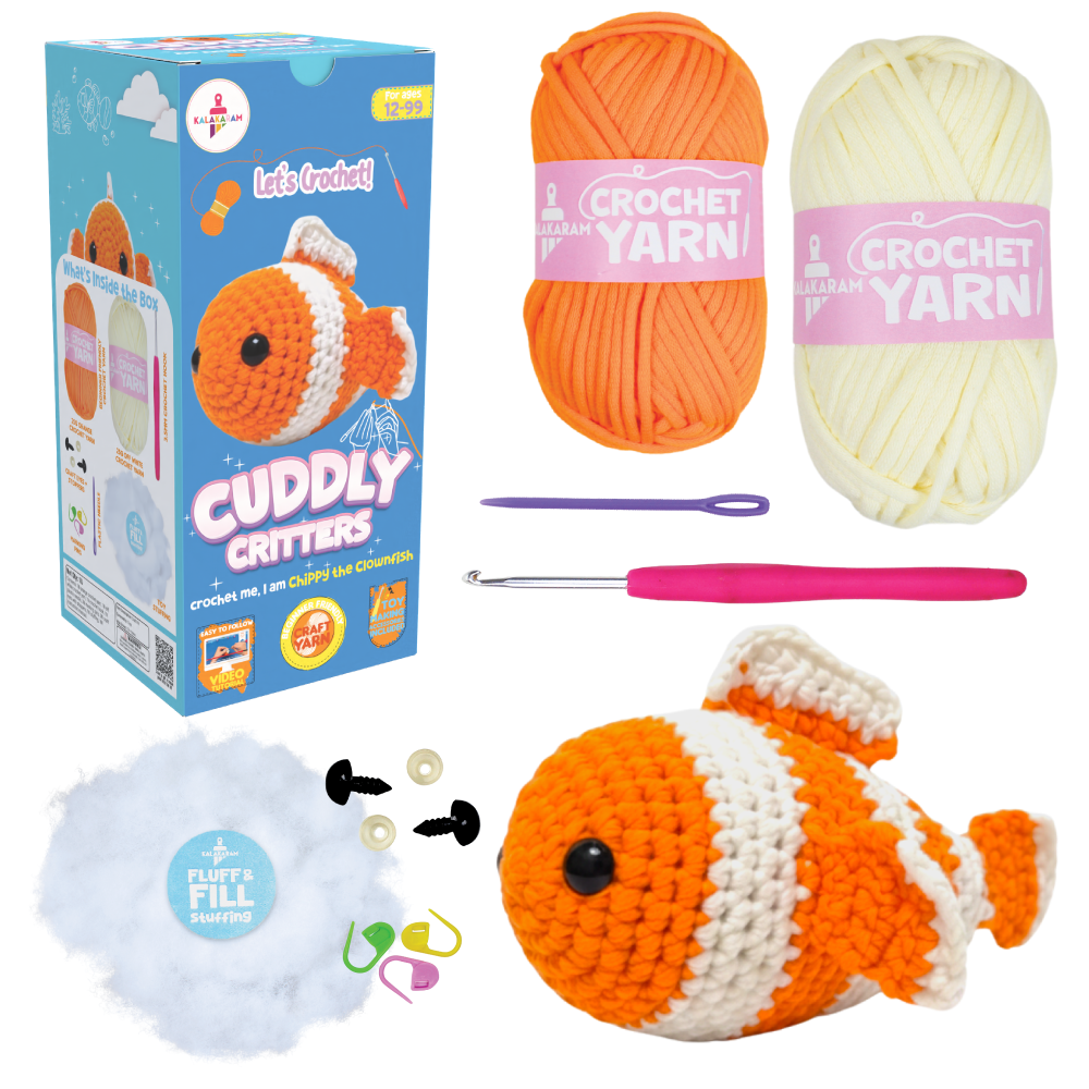 Crochet Kit for Beginners | Cuddly Critters Amigurumi Kit | Make Crochet Clownfish Toy | Age: 12+ Years