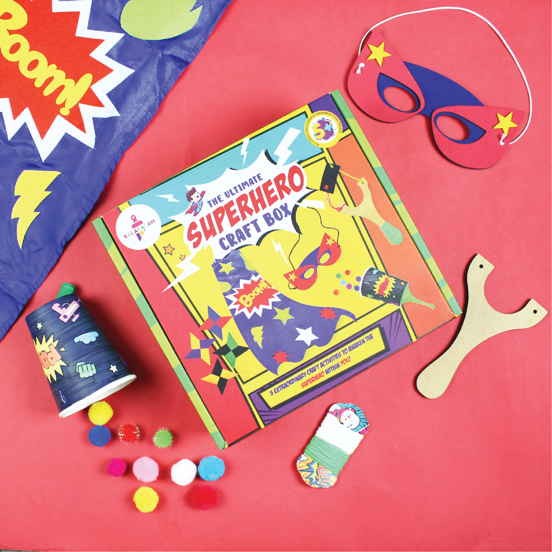 The Action Packed Combo - Superhero Craft Box + Dinosaur Coaster Painting Kits