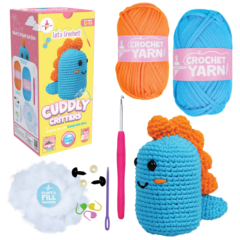 Crochet Kit for Beginners | Cuddly Critters Amigurumi Kit | Make Crochet Dino Toy | Age: 12+ Years