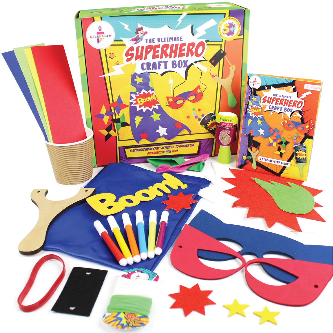 The Action Packed Combo - Superhero Craft Box + Dinosaur Coaster Painting Kits