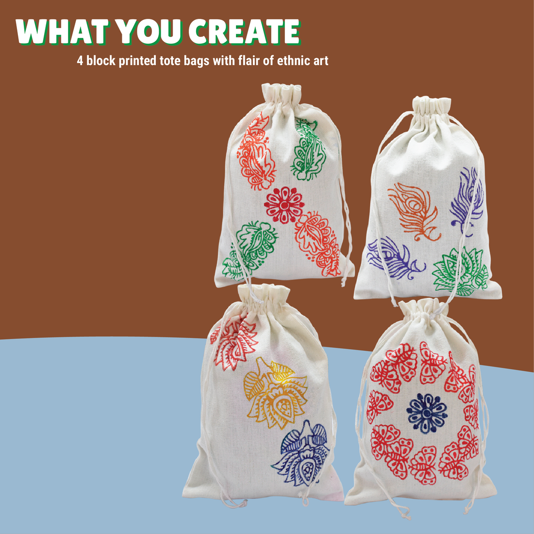 Block Printed Tote Bag Making Kit - Kalakaram