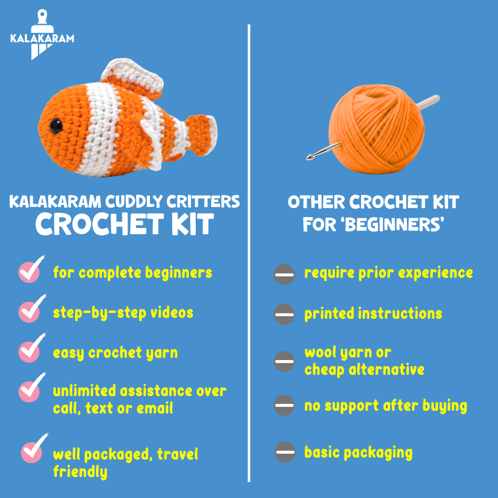 Crochet Kit for Beginners | Cuddly Critters Amigurumi Kit | Make Crochet Clownfish Toy | Age: 12+ Years