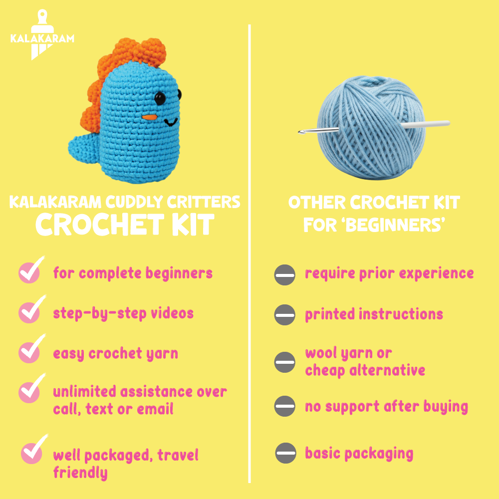 Crochet Kit for Beginners | Cuddly Critters Amigurumi Kit | Make Crochet Dino Toy | Age: 12+ Years