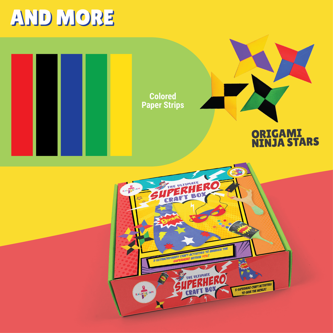 The Action Packed Combo - Superhero Craft Box + Dinosaur Coaster Painting Kits