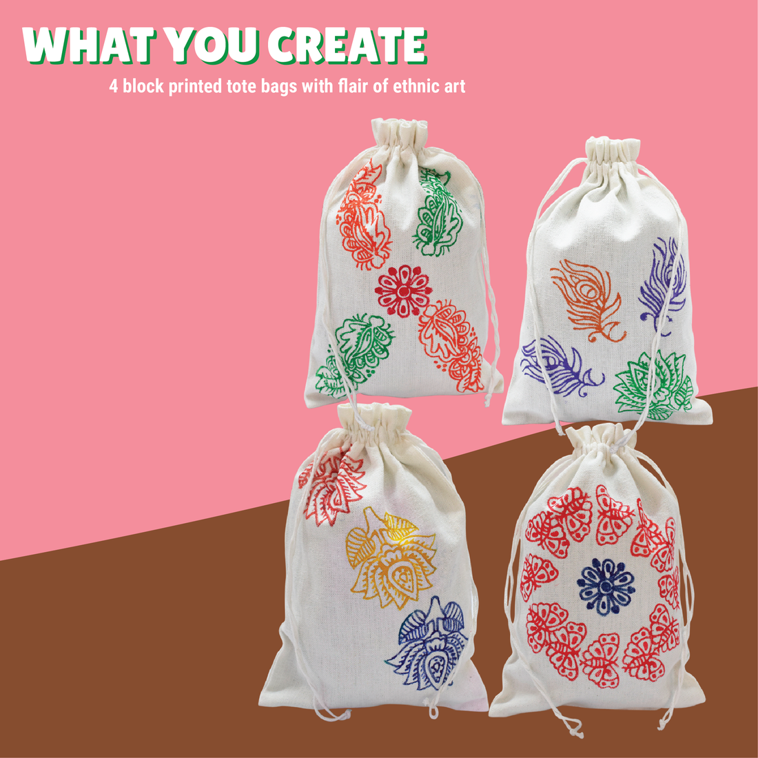 The Dream Duo Combo - Block Print tote bag + Canvas Painting Kits