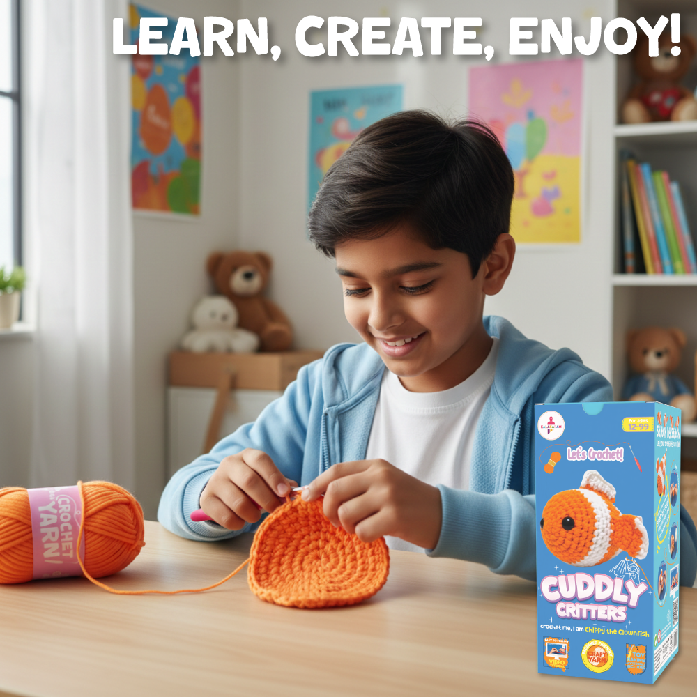Crochet Kit for Beginners | Cuddly Critters Amigurumi Kit | Make Crochet Clownfish Toy | Age: 12+ Years