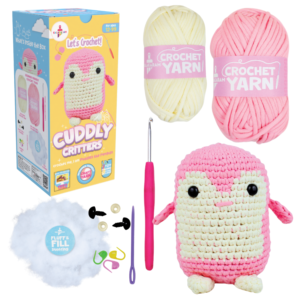 Crochet Kit for Beginners | Cuddly Critters Amigurumi Kit | Make Crochet Penguin Toy | Age: 12+ Years