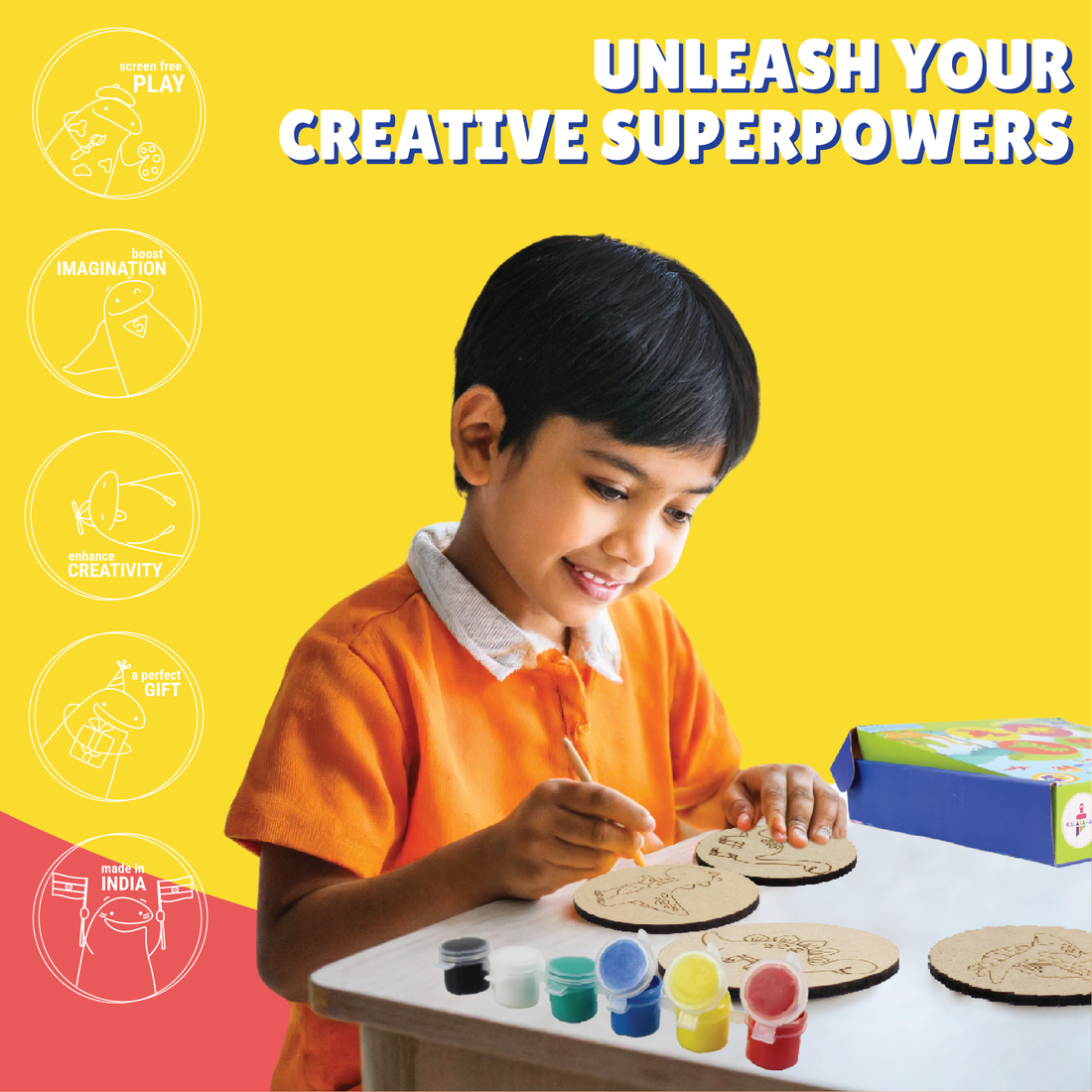 The Action Packed Combo - Superhero Craft Box + Dinosaur Coaster Painting Kits