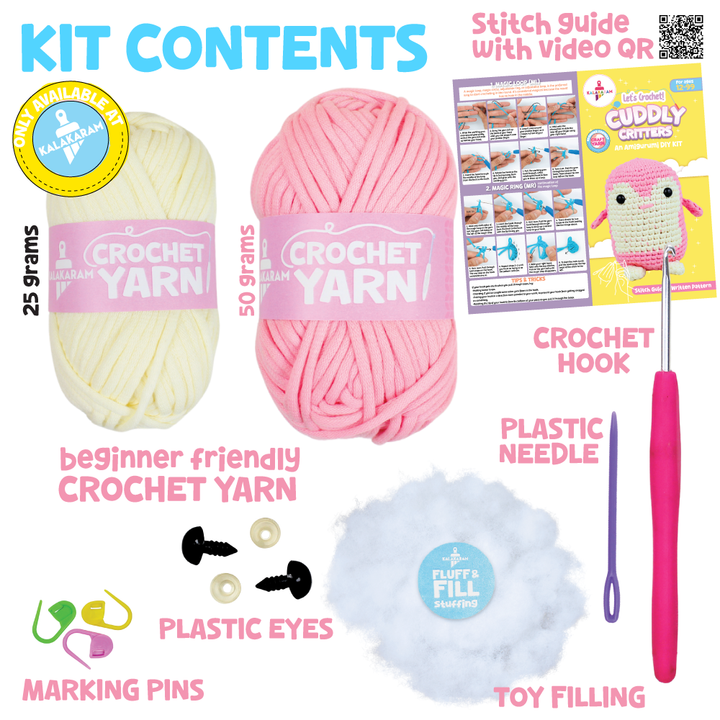 Crochet Kit for Beginners | Cuddly Critters Amigurumi Kit | Make Crochet Penguin Toy | Age: 12+ Years