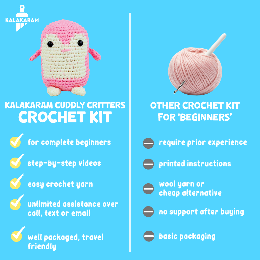 Crochet Kit for Beginners | Cuddly Critters Amigurumi Kit | Make Crochet Penguin Toy | Age: 12+ Years