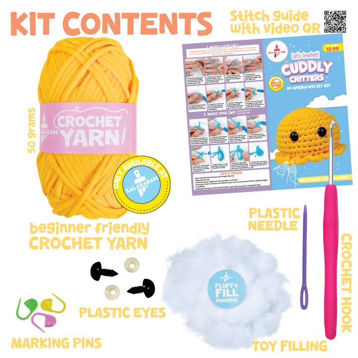 Crochet Kit for Beginners | Cuddly Critters Amigurumi Kit | Make Crochet Octopus Toy | Age: 12+ Years