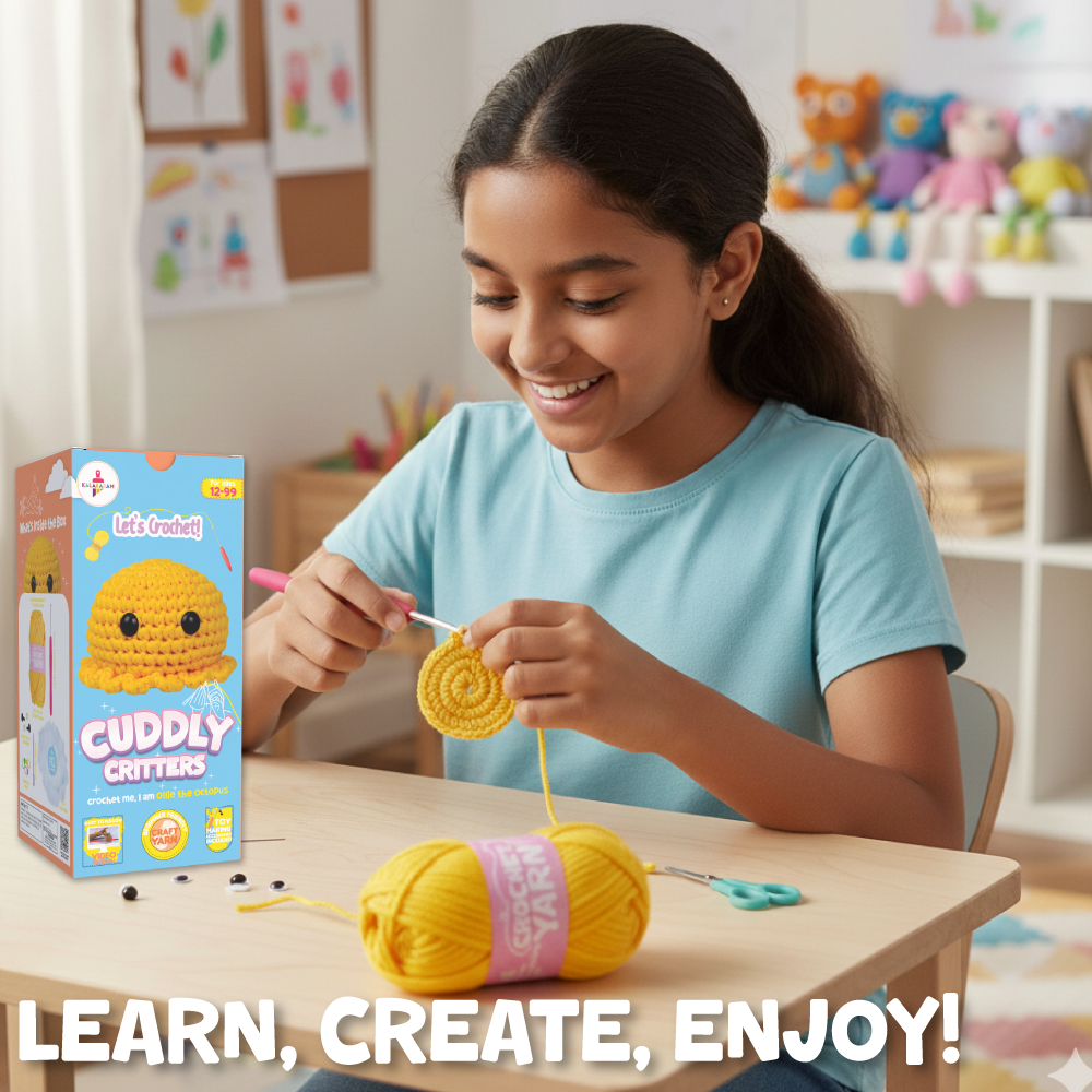 Crochet Kit for Beginners | Cuddly Critters Amigurumi Kit | Make Crochet Octopus Toy | Age: 12+ Years