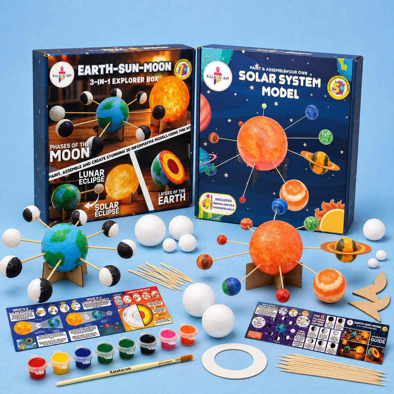 Space Explorer STEM Combo – Kalakaram Earth-Sun-Moon Model Kit & Solar System Model Kit