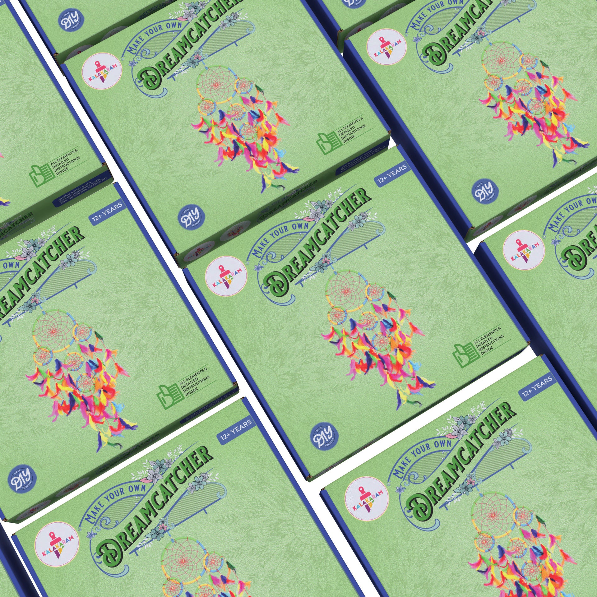 Pack of 5 of 5 ring dreamcatcher making kits, each with a colorful dreamcatcher design on the cover, displayed in a grid pattern.