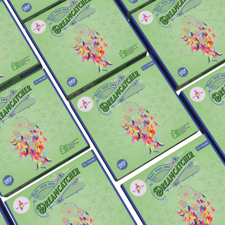 Pack of 5 of 5 ring dreamcatcher making kits, each with a colorful dreamcatcher design on the cover, displayed in a grid pattern.