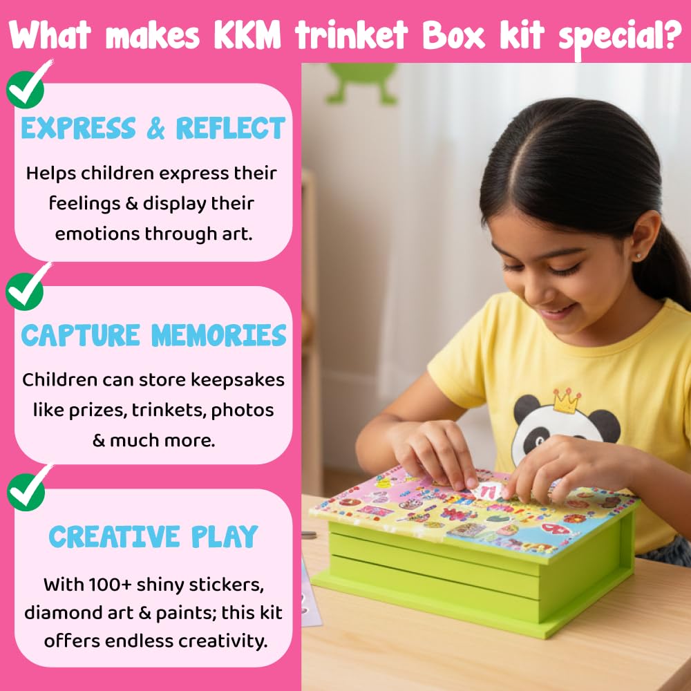 Trinket Box Decorating Kit | Painting & Daimond Art | Creative Activity Set | Age: 6-14 Years