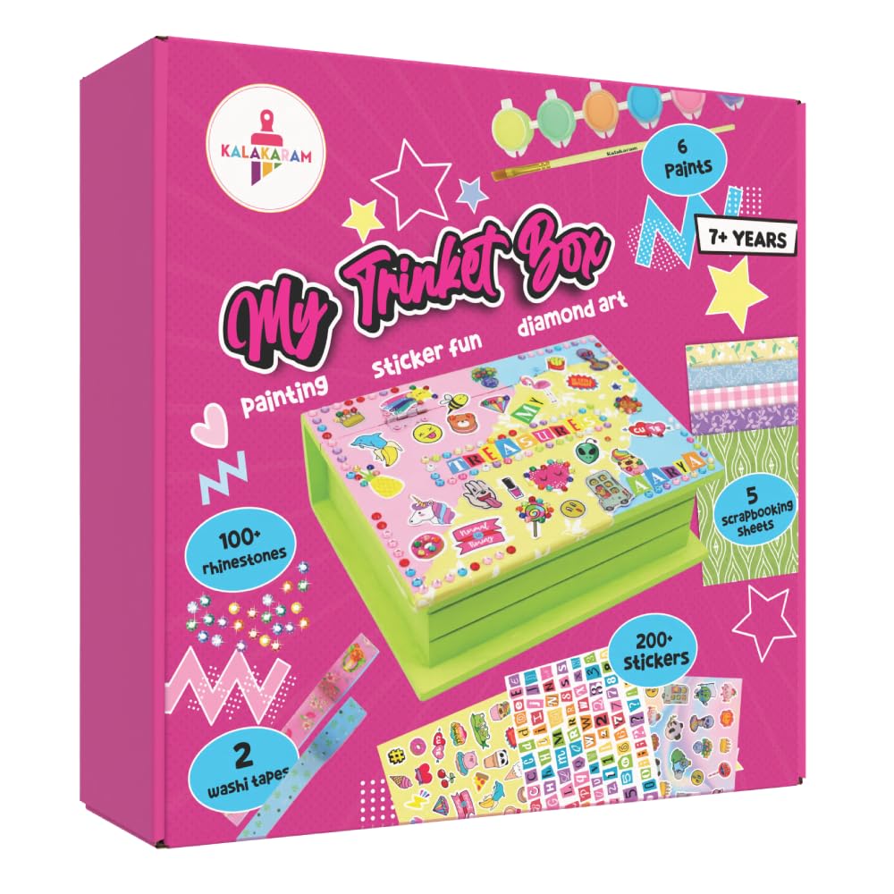Trinket Box Decorating Kit | Painting & Daimond Art | Creative Activity Set | Age: 6-14 Years