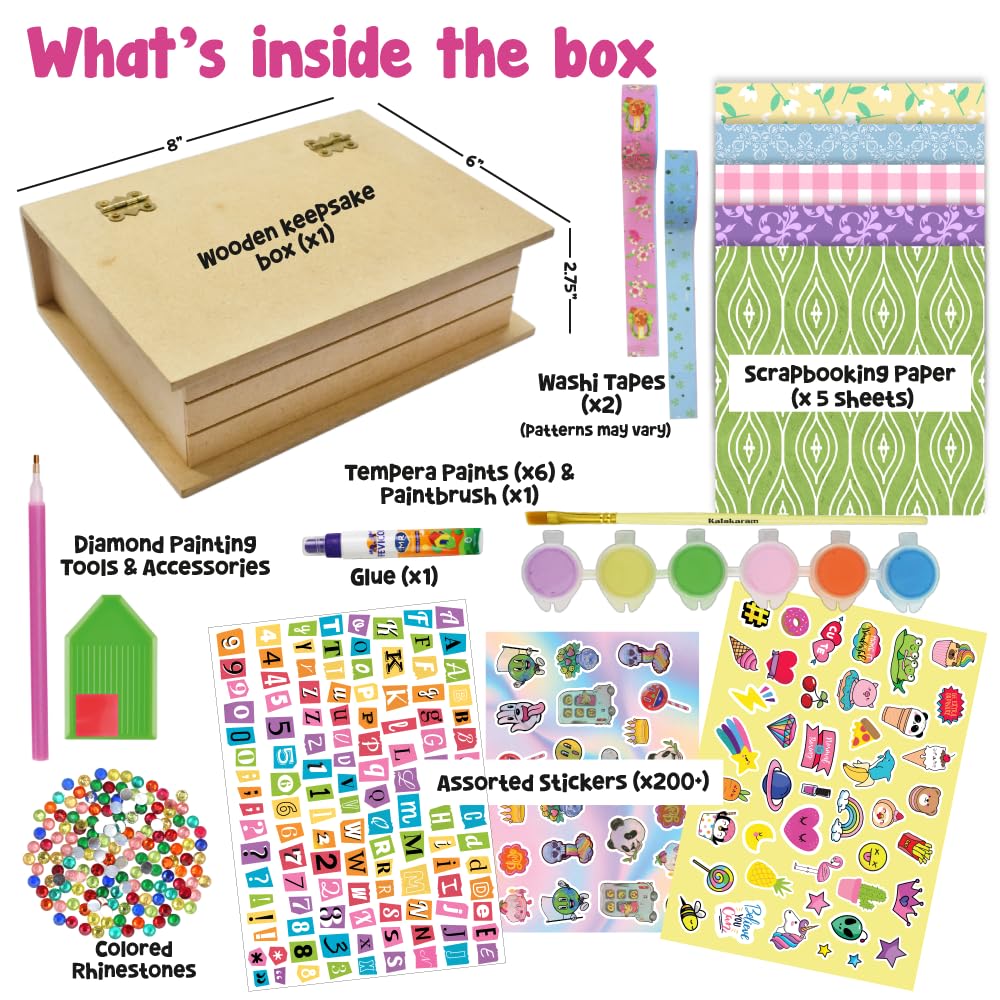 Trinket Box Decorating Kit | Painting & Daimond Art | Creative Activity Set | Age: 6-14 Years