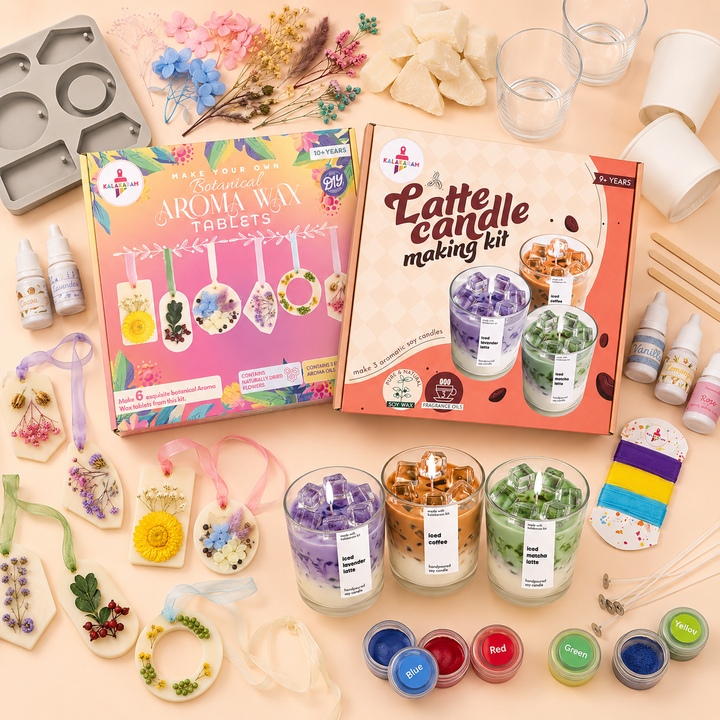 Kalakaram Aroma Home Fragrance Craft Combo – Wax Tablet Making Kit & Latte Candle Making Kit