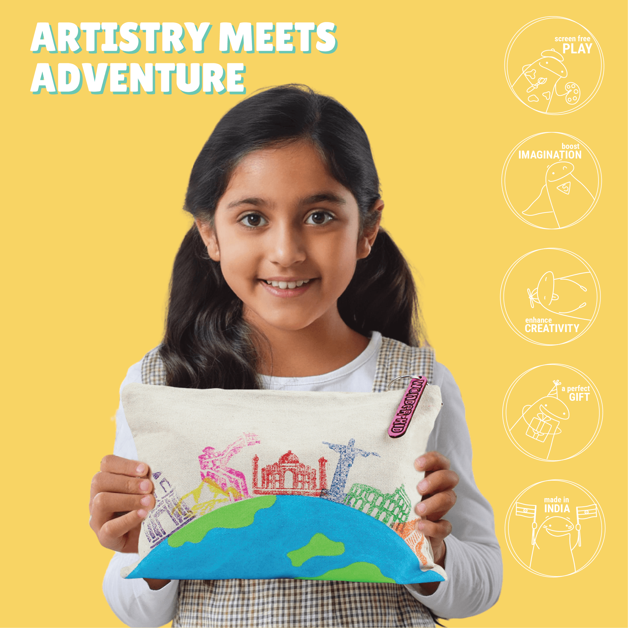 7 Wonders Block Printed Canvas Pouch Kit - Kalakaram