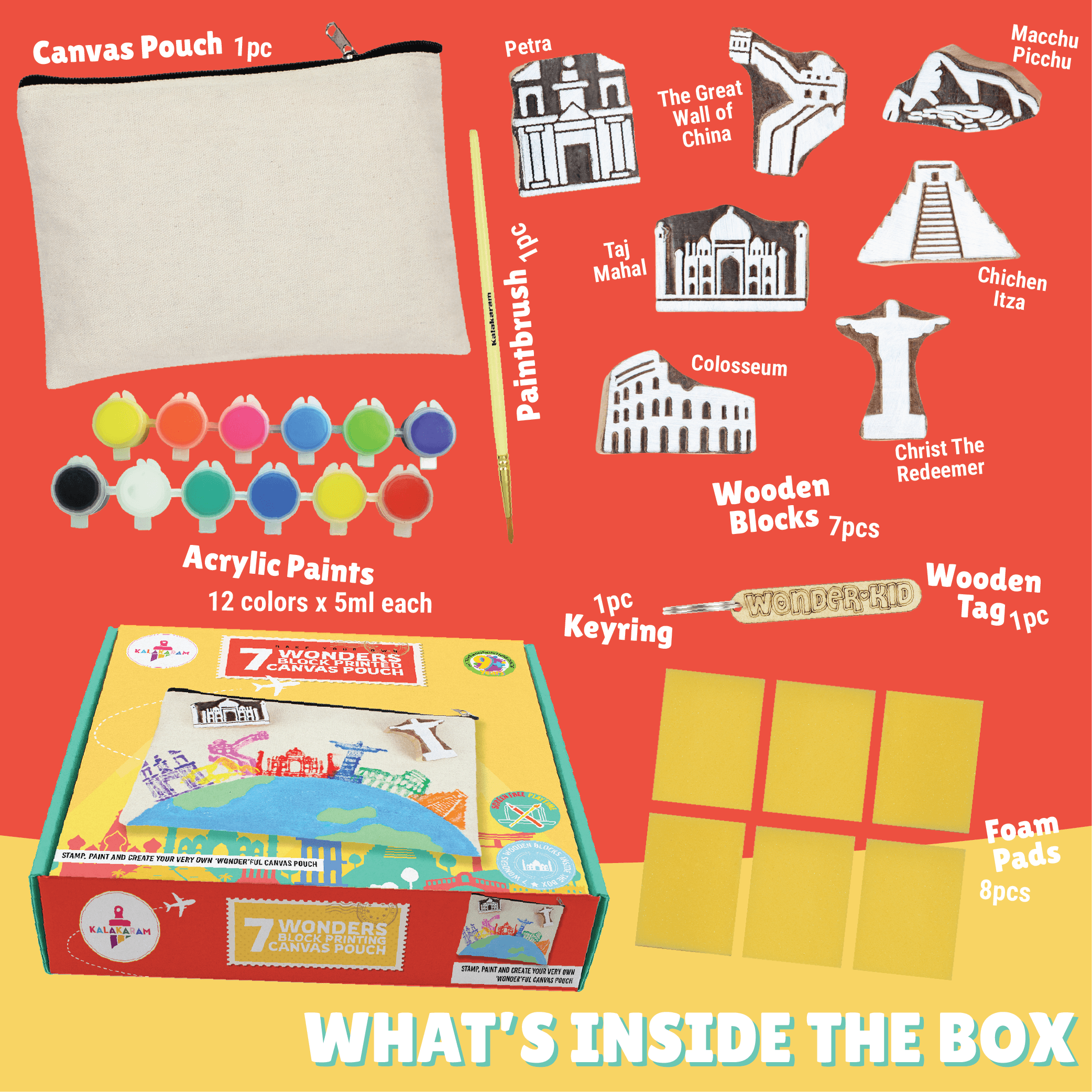 7 Wonders Block Printed Canvas Pouch Kit - Kalakaram