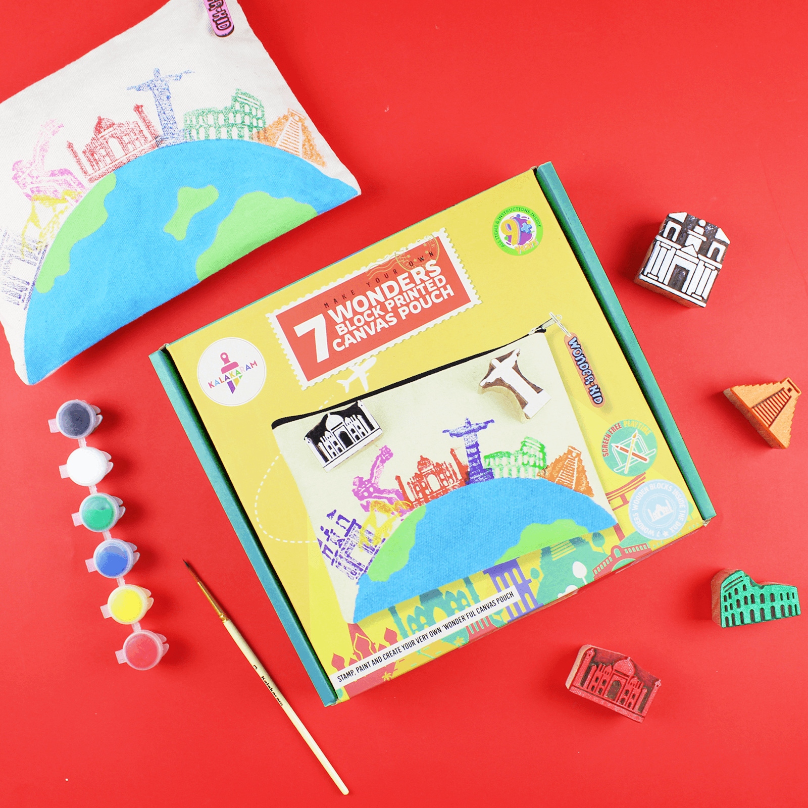 7 Wonders Block Printed Canvas Pouch Kit - Kalakaram