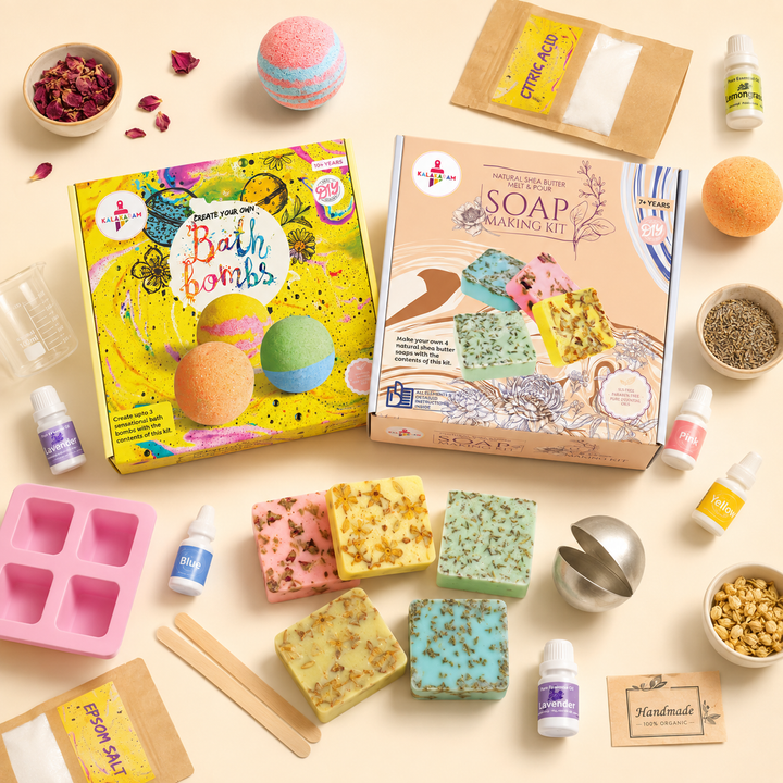 DIY Bath & Body STEM Combo – Kalakaram Shea Butter Soap Making Kit & Bath Bomb Making Kit