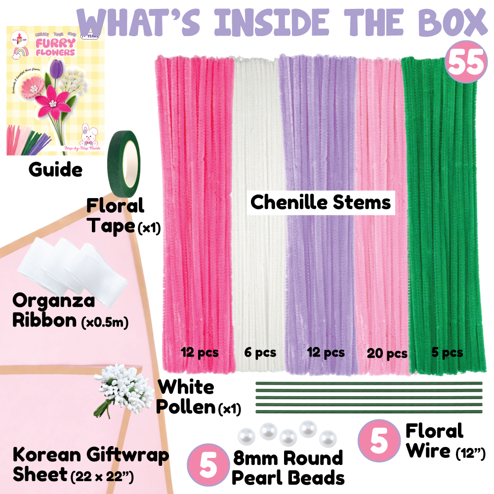 Furry Flower Kit | Pipe Cleaner for Craft Flower Set | Mess-Free Activity | Ages 7+ Years