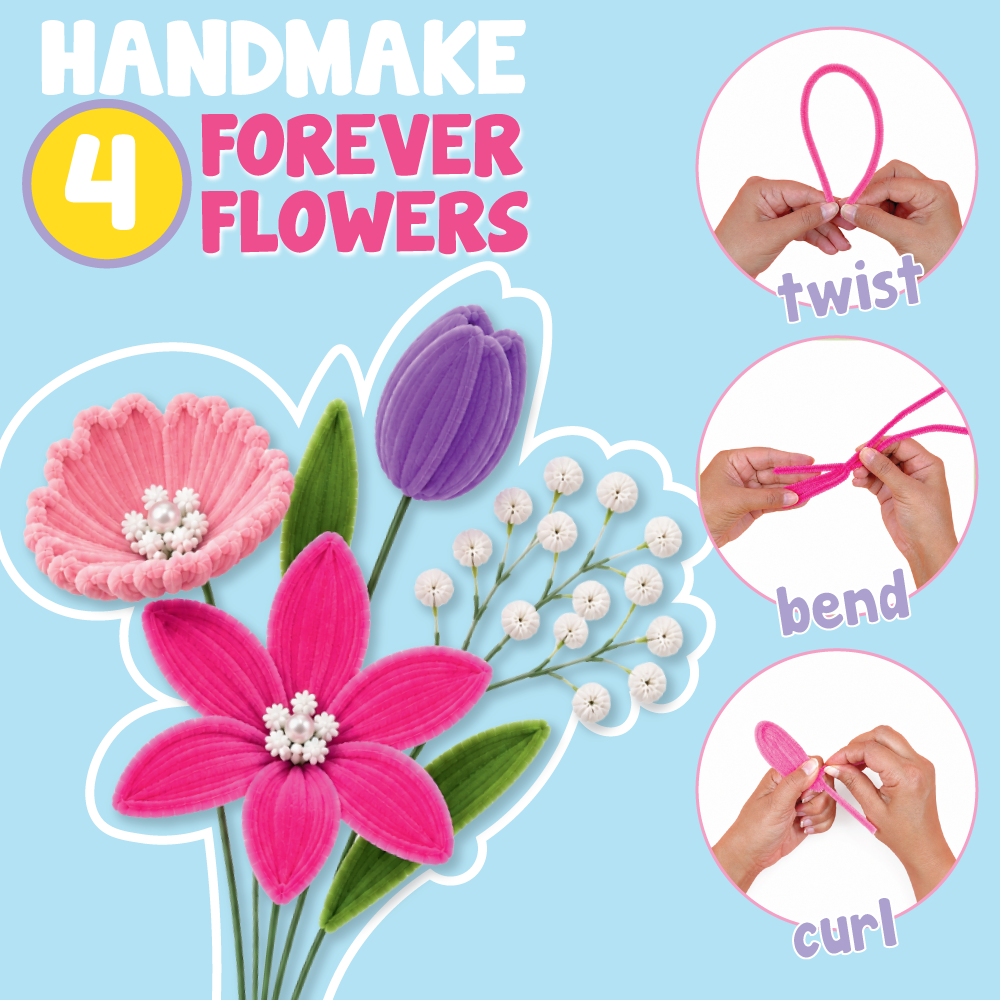 Furry Flower Kit | Pipe Cleaner for Craft Flower Set | Mess-Free Activity | Ages 7+ Years