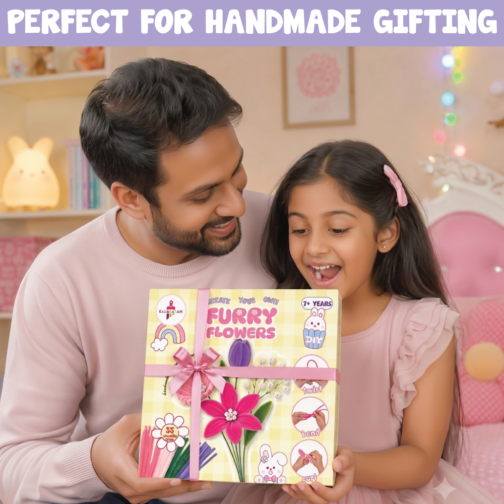 Furry Flower Kit | Pipe Cleaner for Craft Flower Set | Mess-Free Activity | Ages 7+ Years