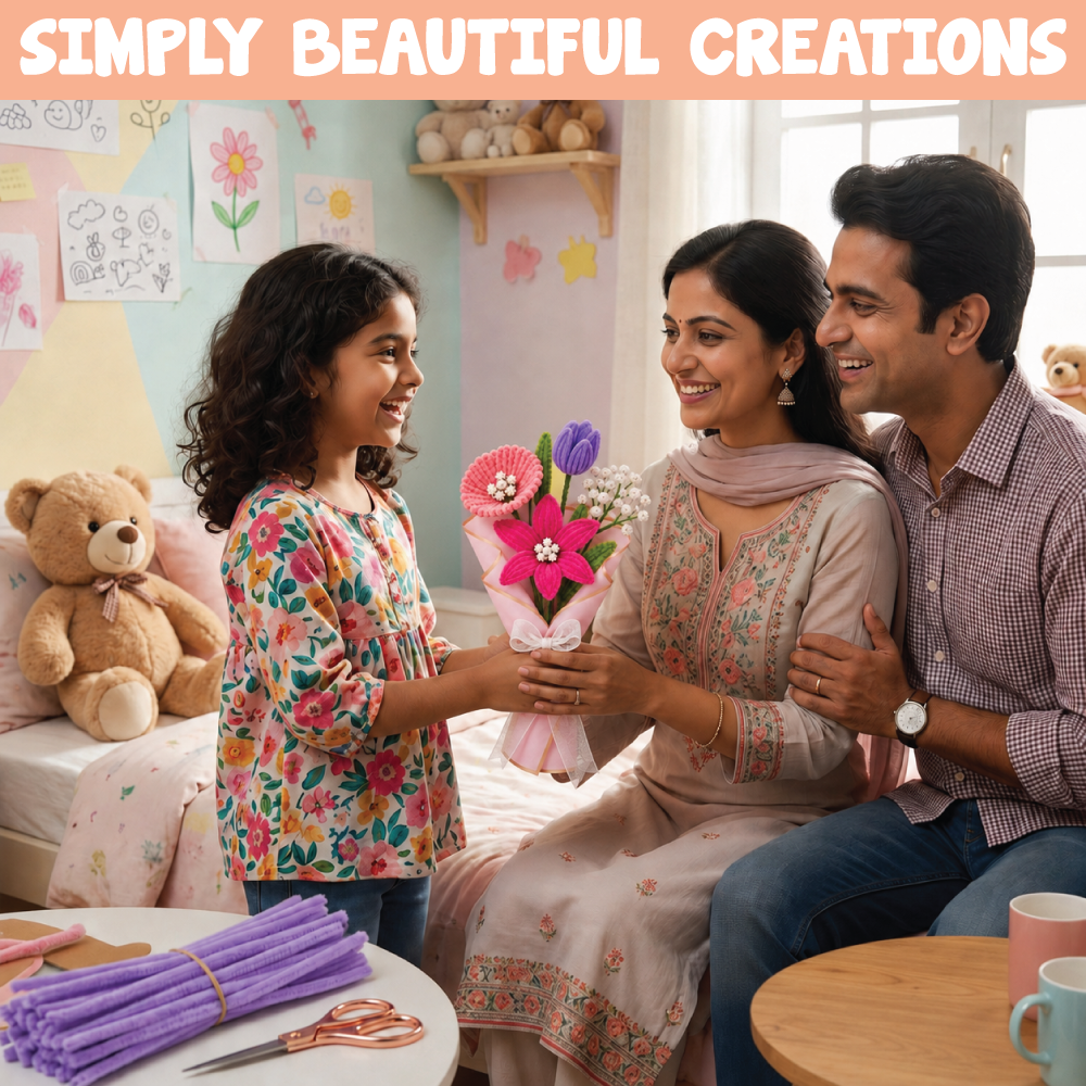 Furry Flower Kit | Pipe Cleaner for Craft Flower Set | Mess-Free Activity | Ages 7+ Years