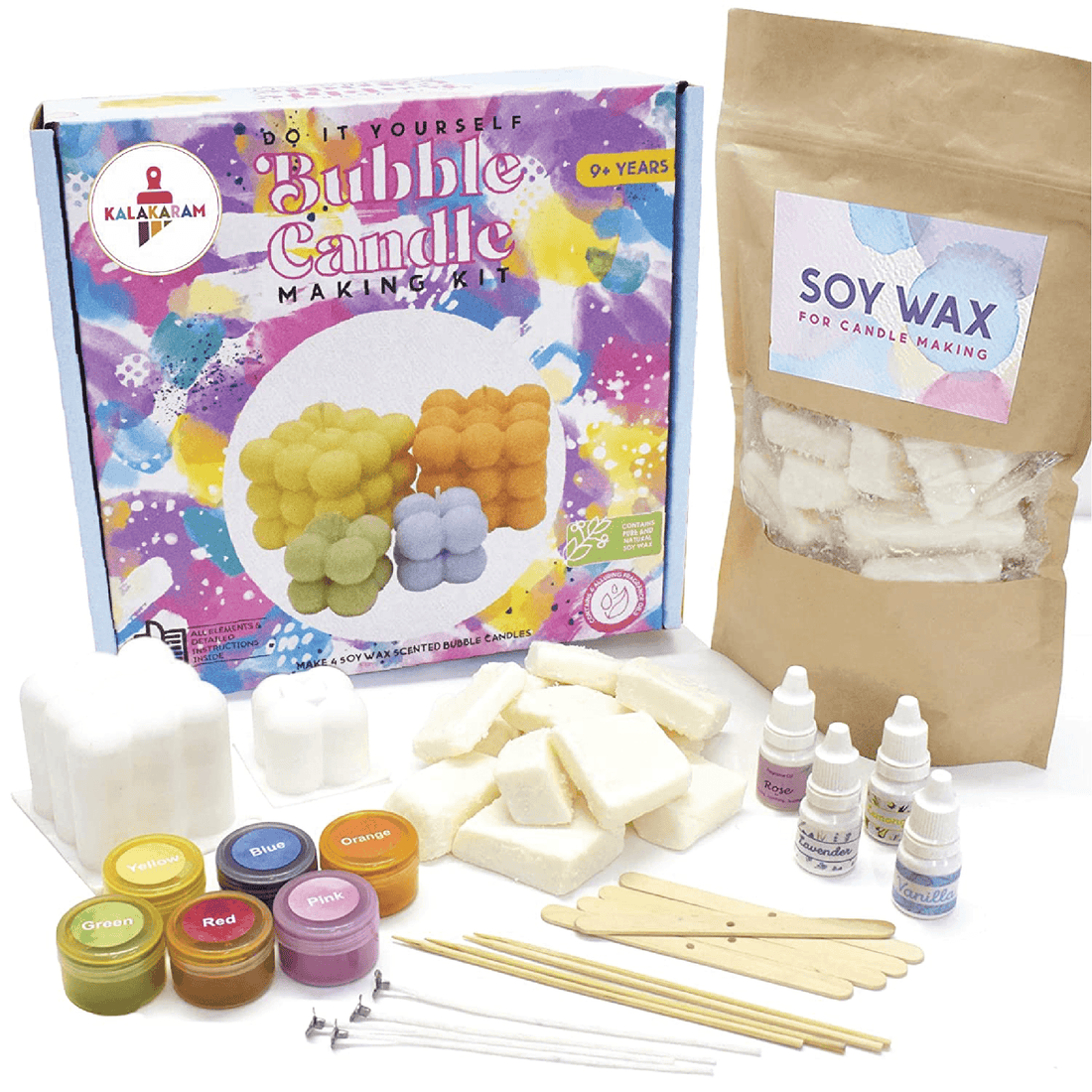 The Bathtime Fun and Froth Combo - Kids Soap Making + Bubble Candle Making Kits - Kalakaram