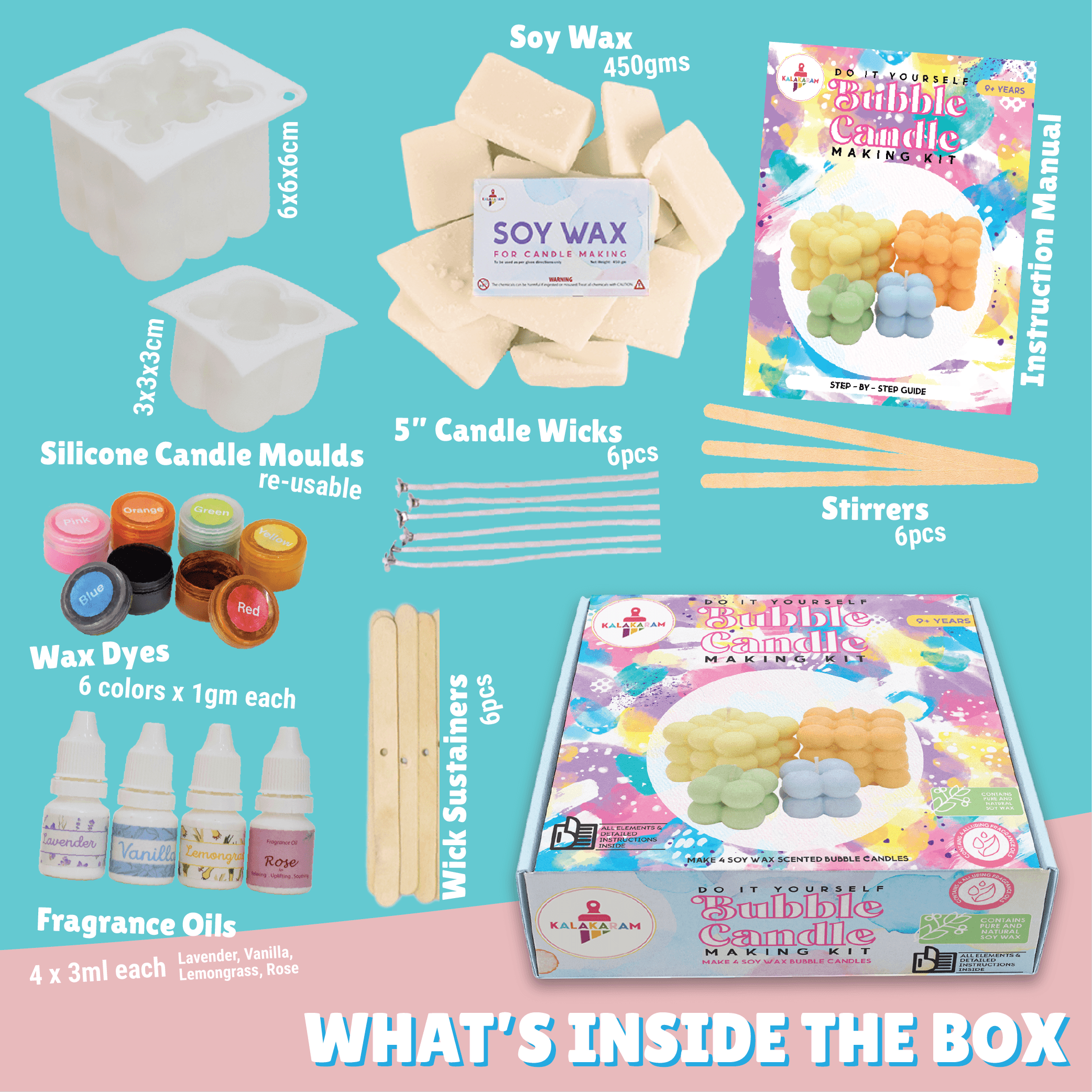 The Bathtime Fun and Froth Combo - Kids Soap Making + Bubble Candle Making Kits - Kalakaram