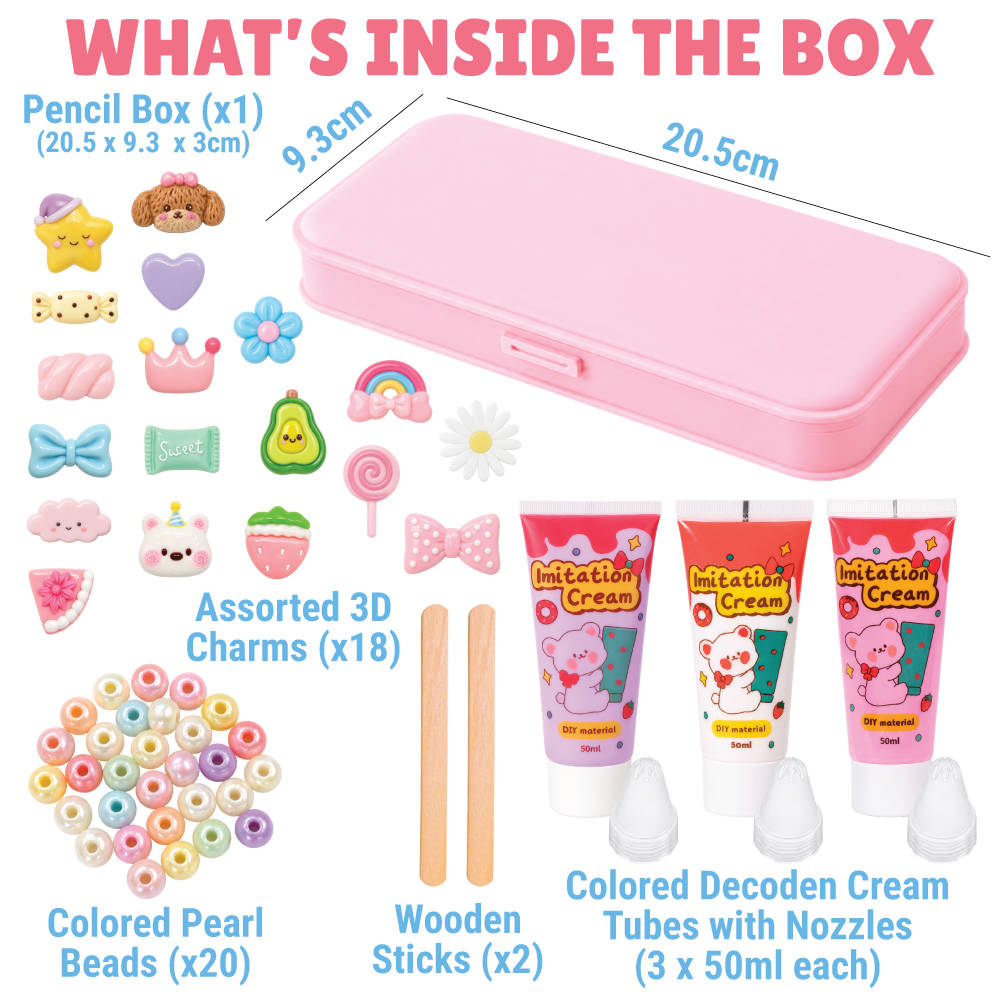 Kalakaram Kawaii Pencil Box Decorating Kit – Decoden Cream Art Craft Set for Ages 9+