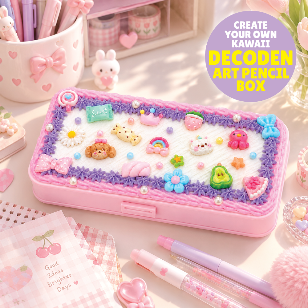 Kalakaram Kawaii Pencil Box Decorating Kit – Decoden Cream Art Craft Set for Ages 9+