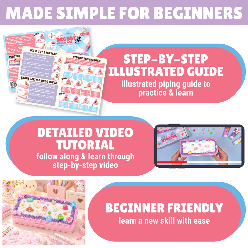 Kalakaram Kawaii Pencil Box Decorating Kit – Decoden Cream Art Craft Set for Ages 9+