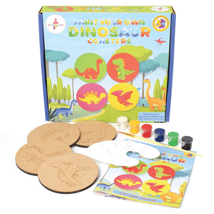 The Jurassic World of Crafts Combo - Dinosaur Coaster + Animal Figurine Painting Kits - Kalakaram