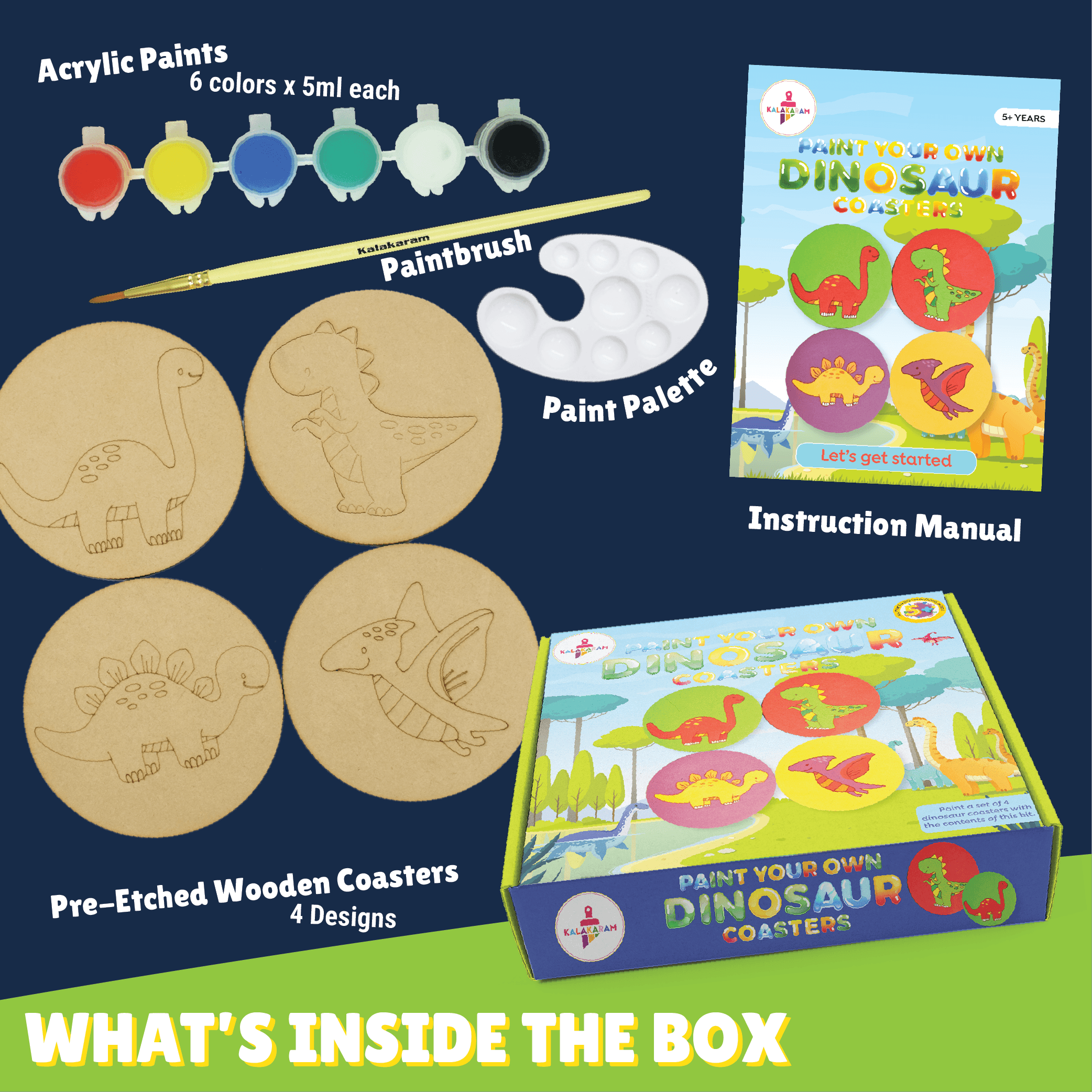 Dinosaur Coasters Painting Kit - Kalakaram