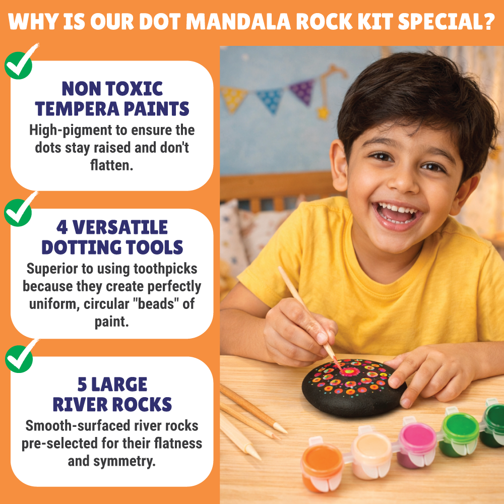 Dot Mandala Rock Painting Kit | Meditative Art | Intricate Design | Age: 7+ Years