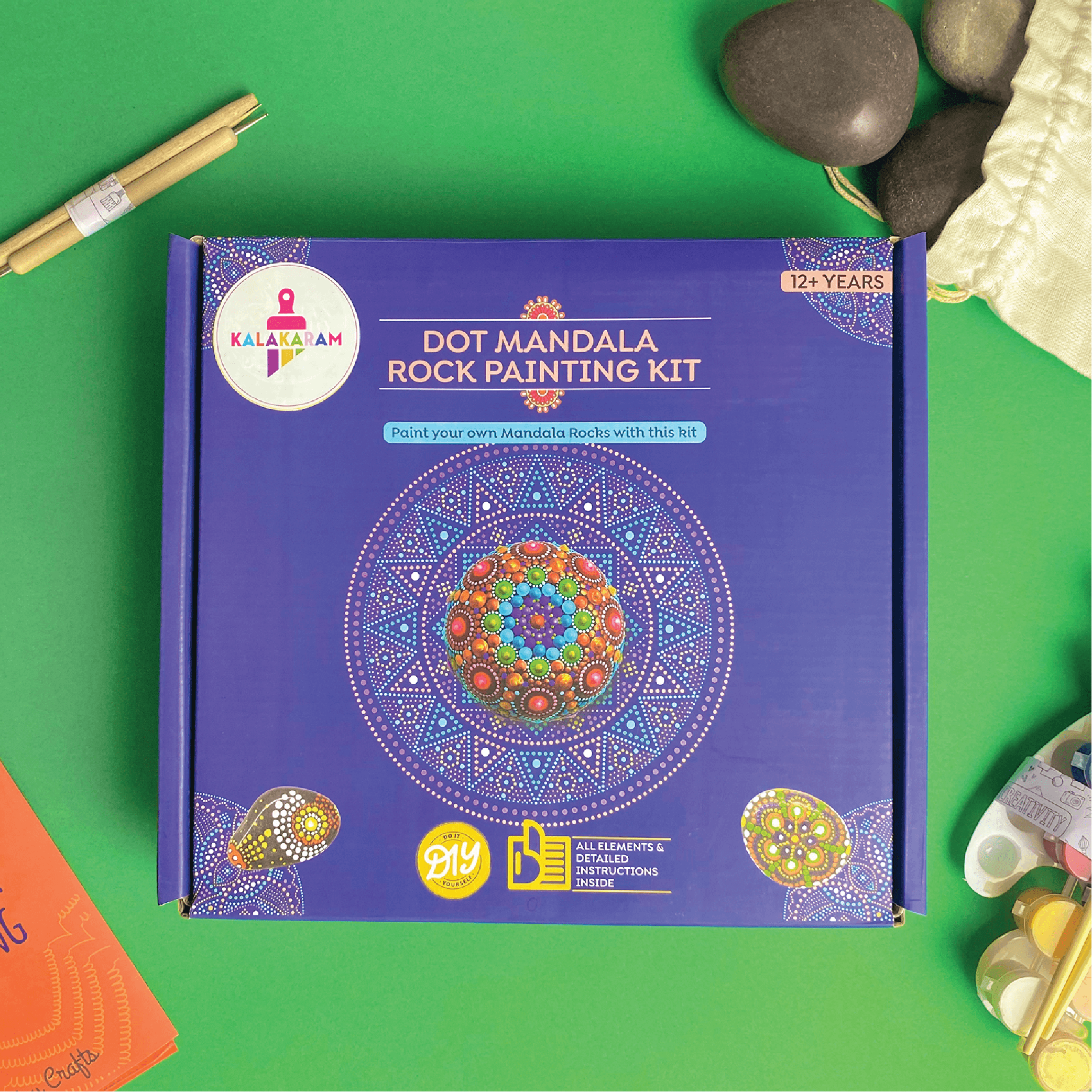 The Artistic Expression Combo - Dot Mandala Rock + Madhubani Key Hanger Painting Kits - Kalakaram