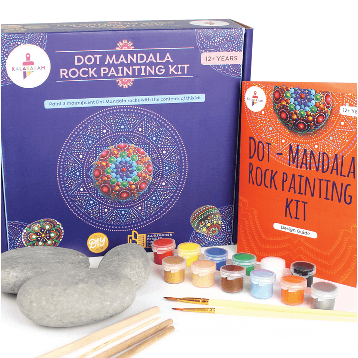 The Artistic Expression Combo - Dot Mandala Rock + Madhubani Key Hanger Painting Kits - Kalakaram