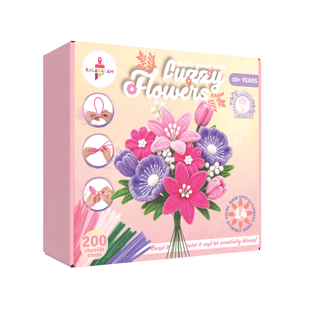 Fuzzy Flower Making Kit | DIY Floral Craft | DIY Pipe Cleaner Flower Kit | Mess free | Easy to do| Age: 10+ Years