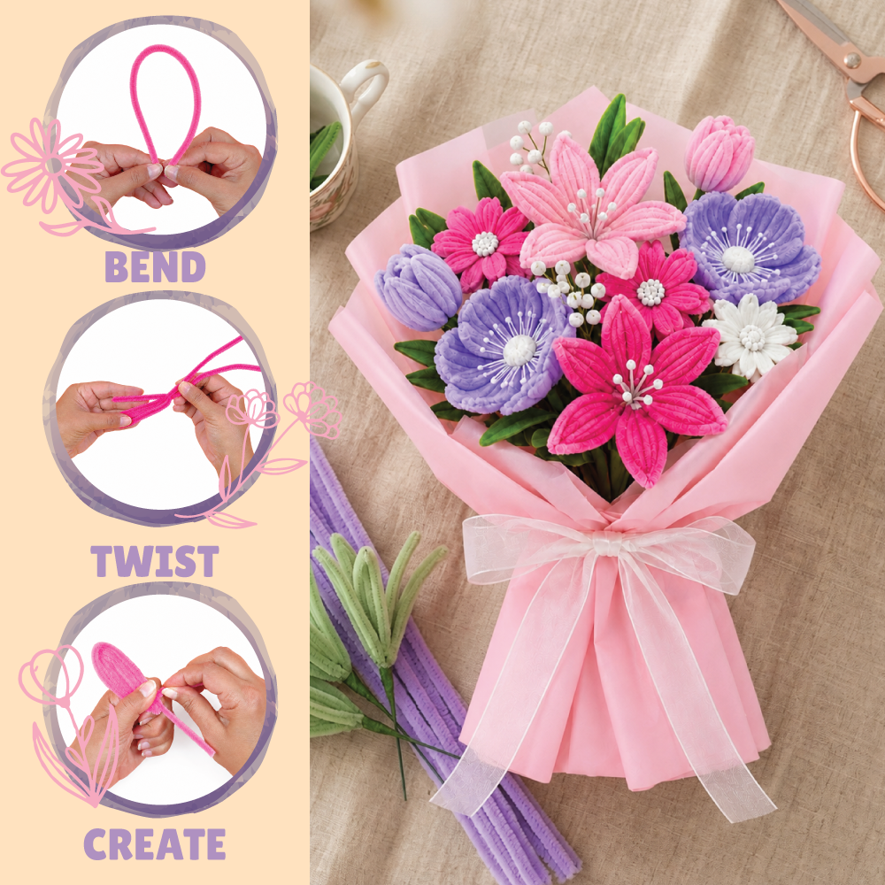 Fuzzy Flower Making Kit | DIY Floral Craft | DIY Pipe Cleaner Flower Kit | Mess free | Easy to do| Age: 10+ Years