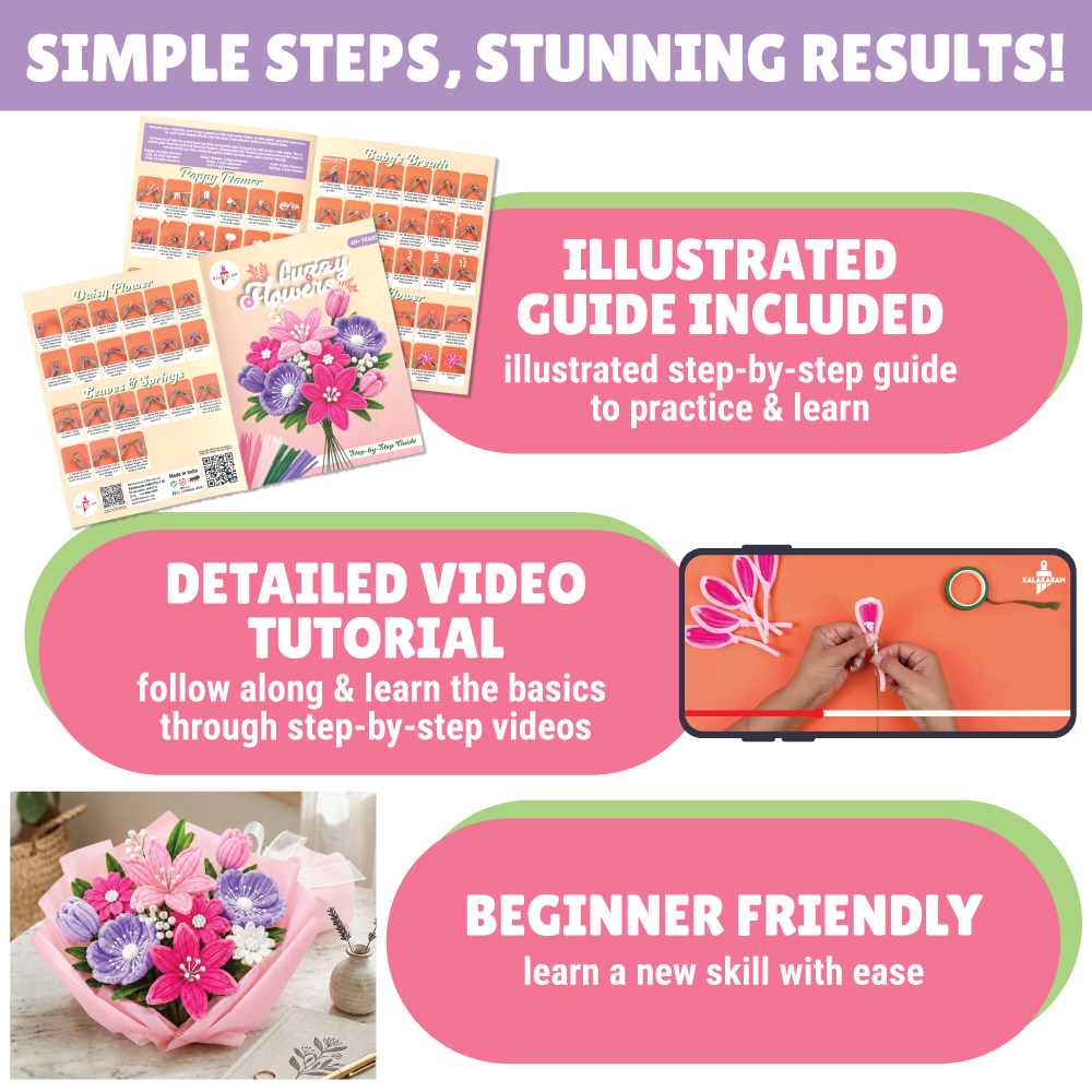Fuzzy Flower Making Kit | DIY Floral Craft | DIY Pipe Cleaner Flower Kit | Mess free | Easy to do| Age: 10+ Years