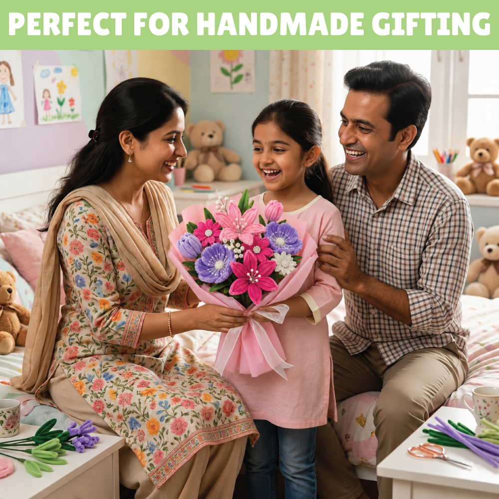 Fuzzy Flower Making Kit | DIY Floral Craft | DIY Pipe Cleaner Flower Kit | Mess free | Easy to do| Age: 10+ Years