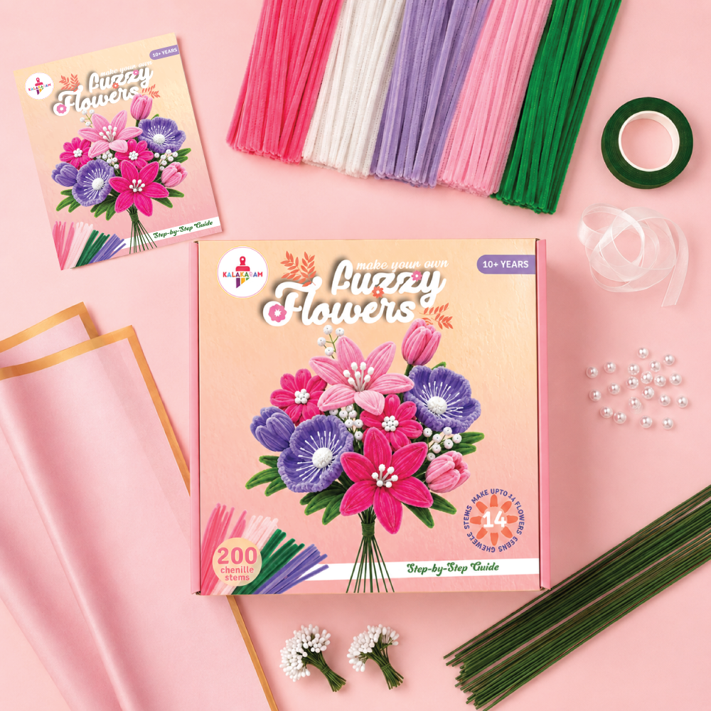 Fuzzy Flower Making Kit | DIY Floral Craft | DIY Pipe Cleaner Flower Kit | Mess free | Easy to do| Age: 10+ Years