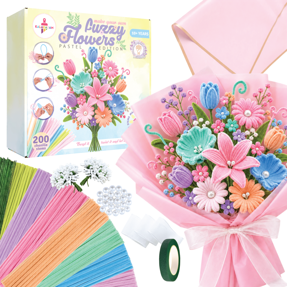 Kalakaram Make Your Own Fuzzy Flower Pastel Edition | Age: 10+ Years