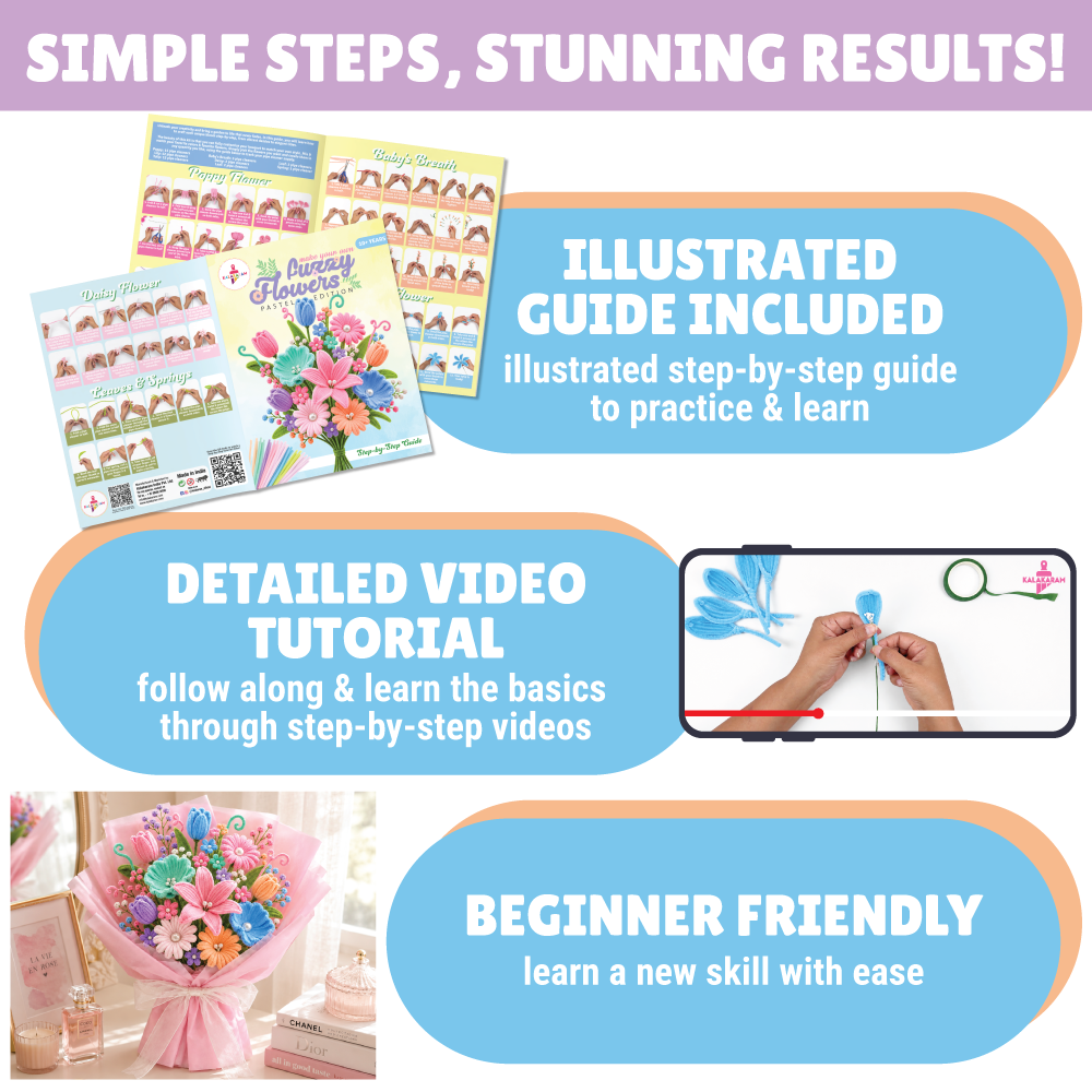 Kalakaram Make Your Own Fuzzy Flower Pastel Edition | Age: 10+ Years